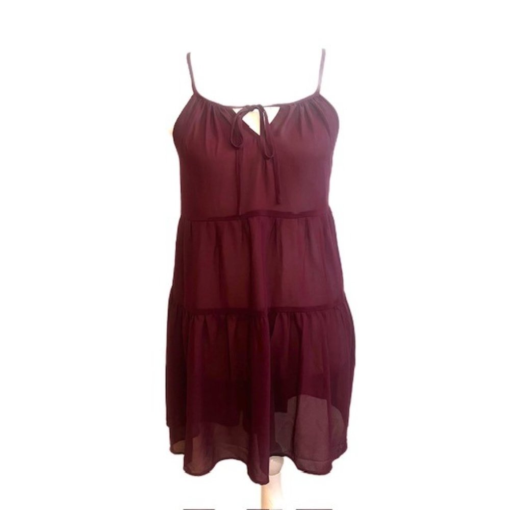 Kendall & Kylie Sundress Spaghetti Strap Maroon Ties in Front